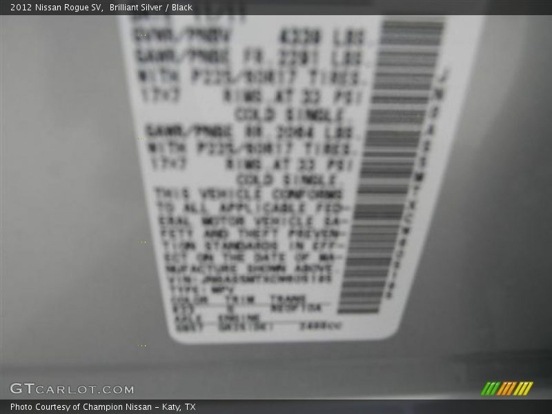 Brilliant Silver / Black 2012 Nissan Rogue SV