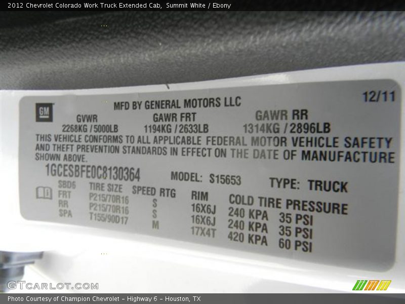 Summit White / Ebony 2012 Chevrolet Colorado Work Truck Extended Cab