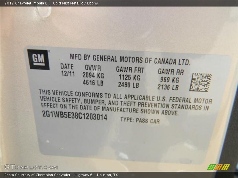 Gold Mist Metallic / Ebony 2012 Chevrolet Impala LT