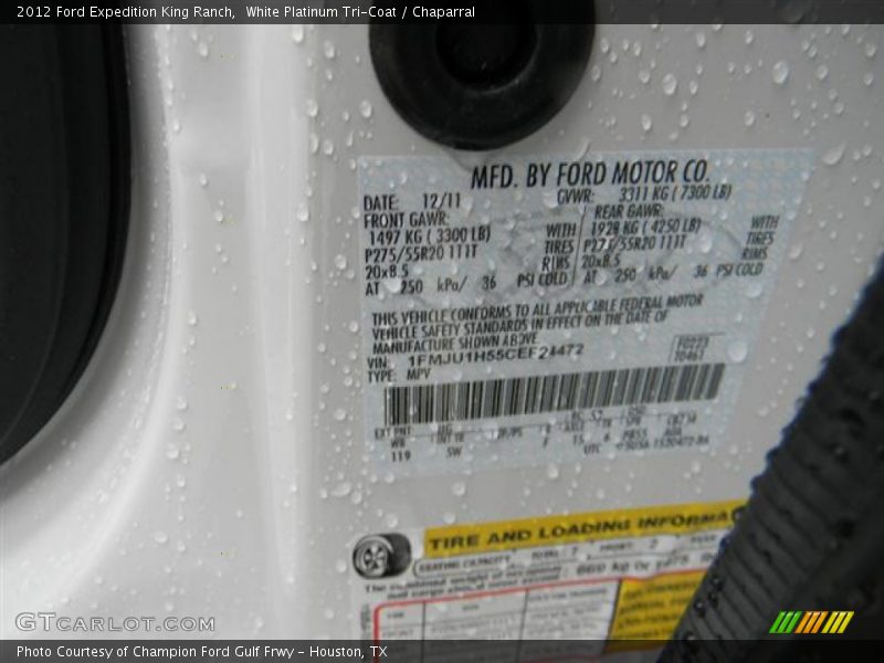 White Platinum Tri-Coat / Chaparral 2012 Ford Expedition King Ranch