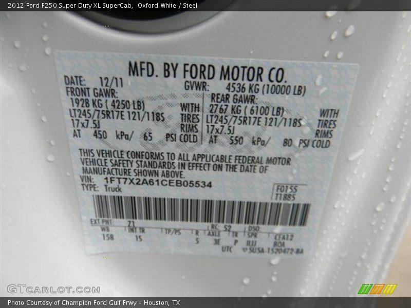 Oxford White / Steel 2012 Ford F250 Super Duty XL SuperCab
