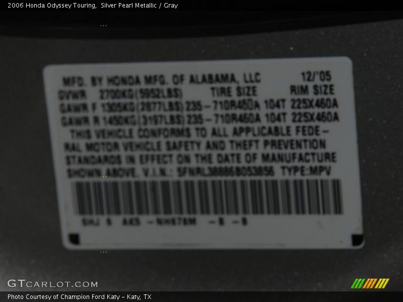 Silver Pearl Metallic / Gray 2006 Honda Odyssey Touring
