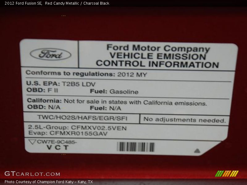 Red Candy Metallic / Charcoal Black 2012 Ford Fusion SE