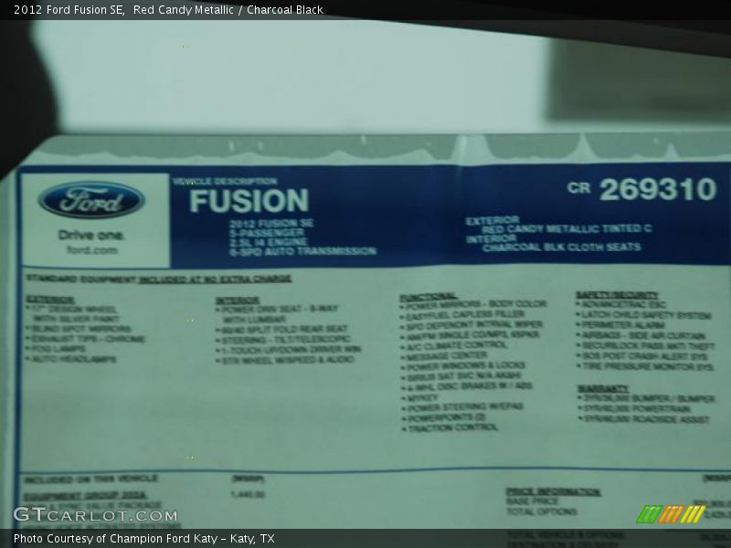 Red Candy Metallic / Charcoal Black 2012 Ford Fusion SE