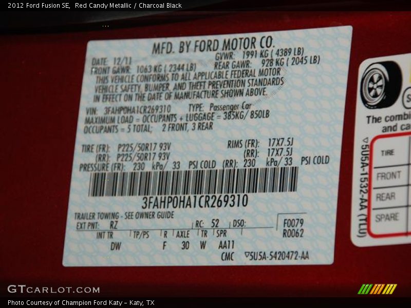 Red Candy Metallic / Charcoal Black 2012 Ford Fusion SE