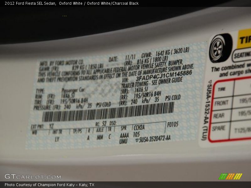 2012 Fiesta SEL Sedan Oxford White Color Code YZ