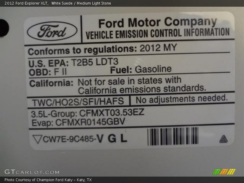 White Suede / Medium Light Stone 2012 Ford Explorer XLT