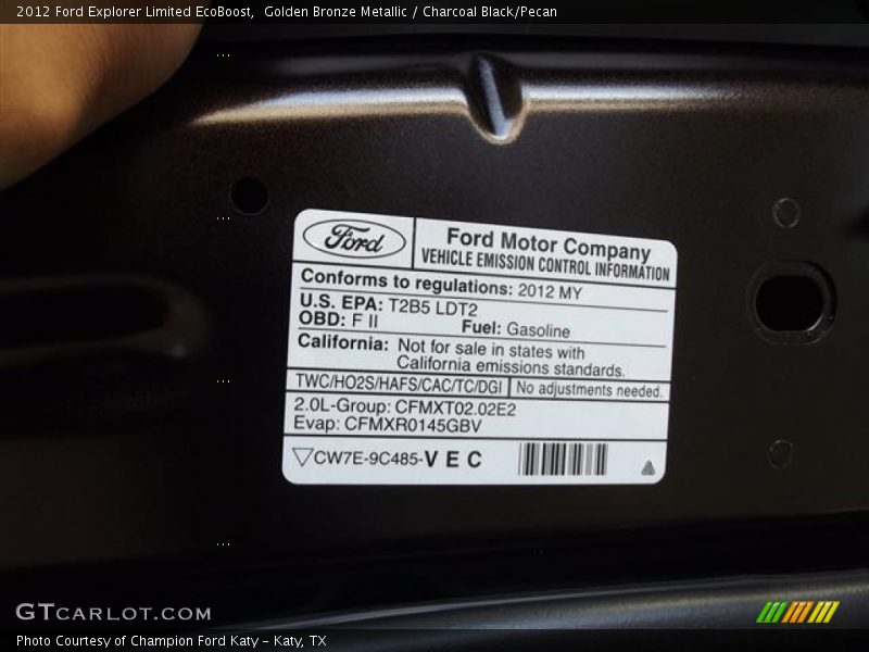 Golden Bronze Metallic / Charcoal Black/Pecan 2012 Ford Explorer Limited EcoBoost