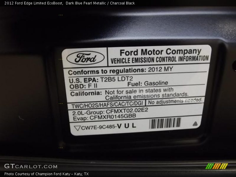 Dark Blue Pearl Metallic / Charcoal Black 2012 Ford Edge Limited EcoBoost