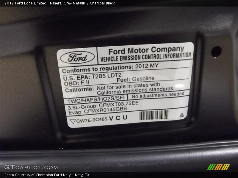 Mineral Grey Metallic / Charcoal Black 2012 Ford Edge Limited