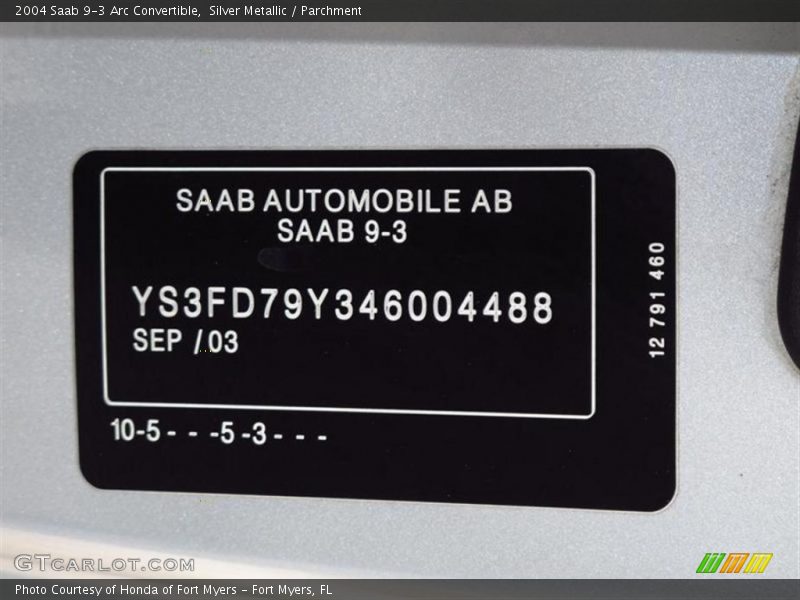 Silver Metallic / Parchment 2004 Saab 9-3 Arc Convertible