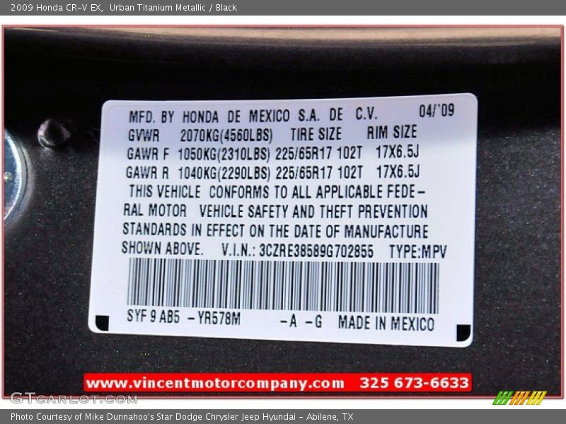 Urban Titanium Metallic / Black 2009 Honda CR-V EX
