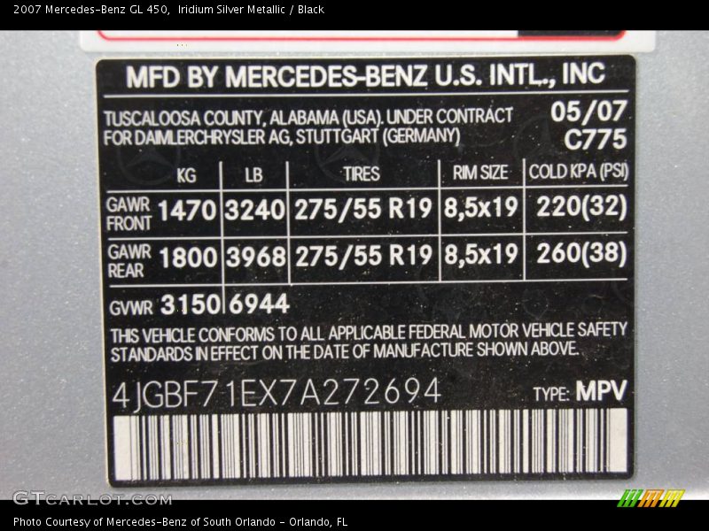 Iridium Silver Metallic / Black 2007 Mercedes-Benz GL 450