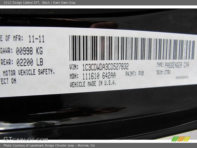 Black / Dark Slate Gray 2012 Dodge Caliber SXT