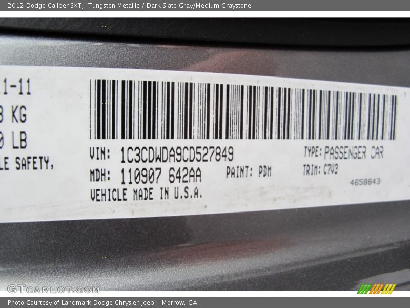 Tungsten Metallic / Dark Slate Gray/Medium Graystone 2012 Dodge Caliber SXT