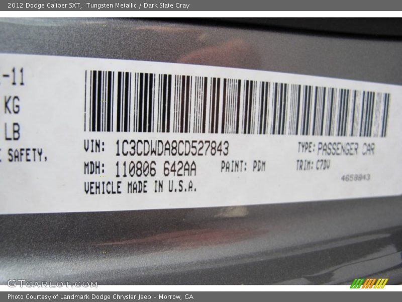 Tungsten Metallic / Dark Slate Gray 2012 Dodge Caliber SXT