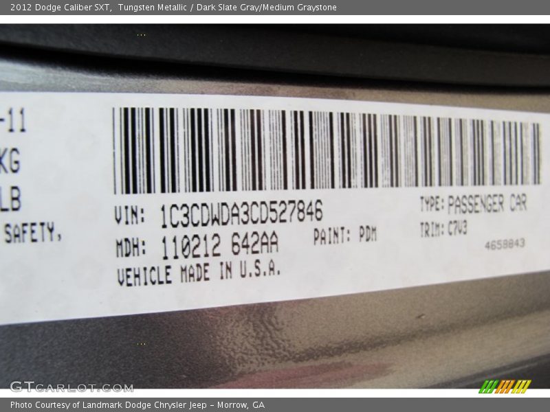 Tungsten Metallic / Dark Slate Gray/Medium Graystone 2012 Dodge Caliber SXT