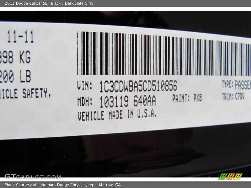 Black / Dark Slate Gray 2012 Dodge Caliber SE