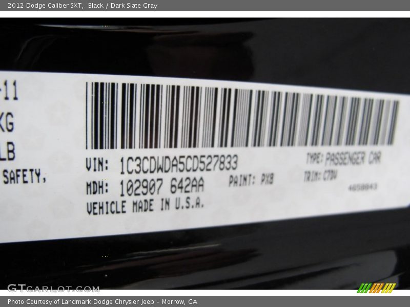 Black / Dark Slate Gray 2012 Dodge Caliber SXT