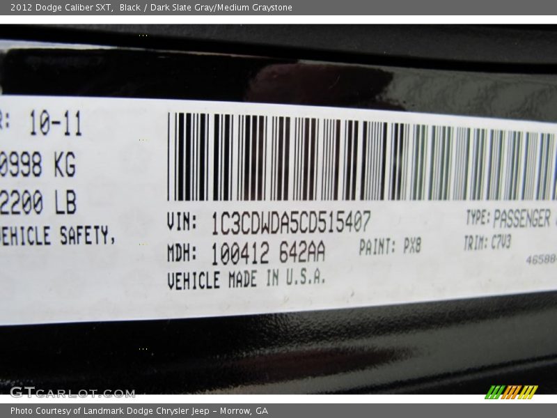Black / Dark Slate Gray/Medium Graystone 2012 Dodge Caliber SXT