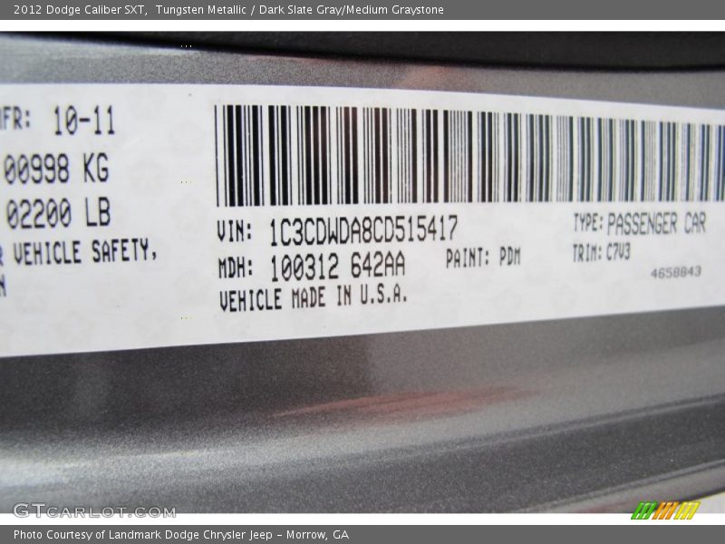 Tungsten Metallic / Dark Slate Gray/Medium Graystone 2012 Dodge Caliber SXT