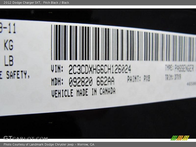 Pitch Black / Black 2012 Dodge Charger SXT