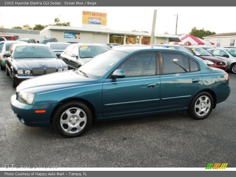 Ocean Blue / Beige 2003 Hyundai Elantra GLS Sedan