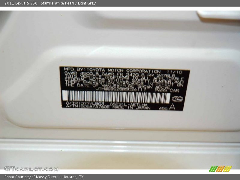 Starfire White Pearl / Light Gray 2011 Lexus IS 350