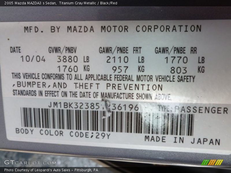 Titanium Gray Metallic / Black/Red 2005 Mazda MAZDA3 s Sedan