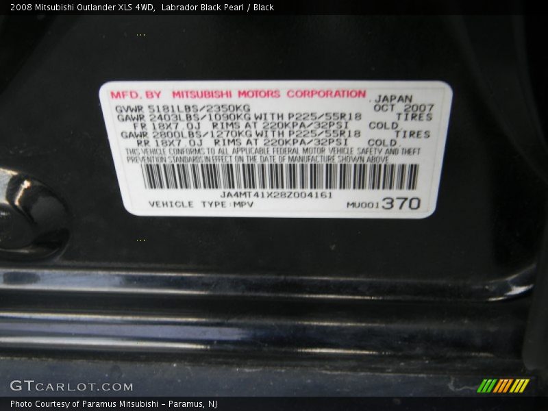 Labrador Black Pearl / Black 2008 Mitsubishi Outlander XLS 4WD