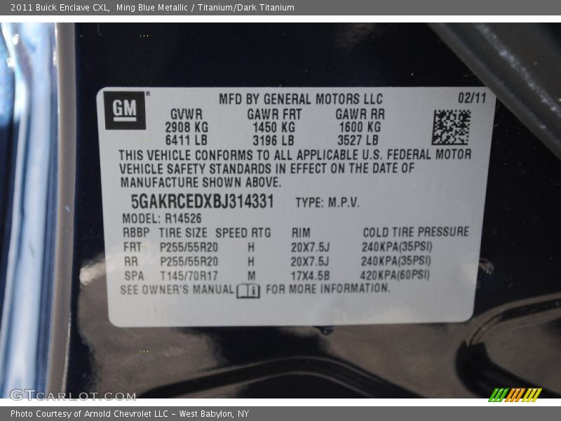 Ming Blue Metallic / Titanium/Dark Titanium 2011 Buick Enclave CXL