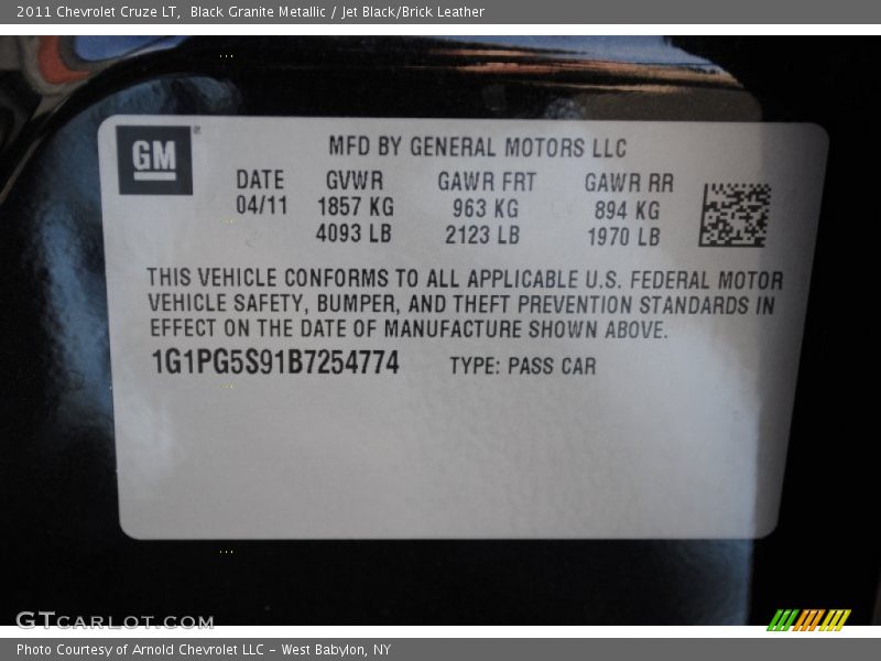 Black Granite Metallic / Jet Black/Brick Leather 2011 Chevrolet Cruze LT