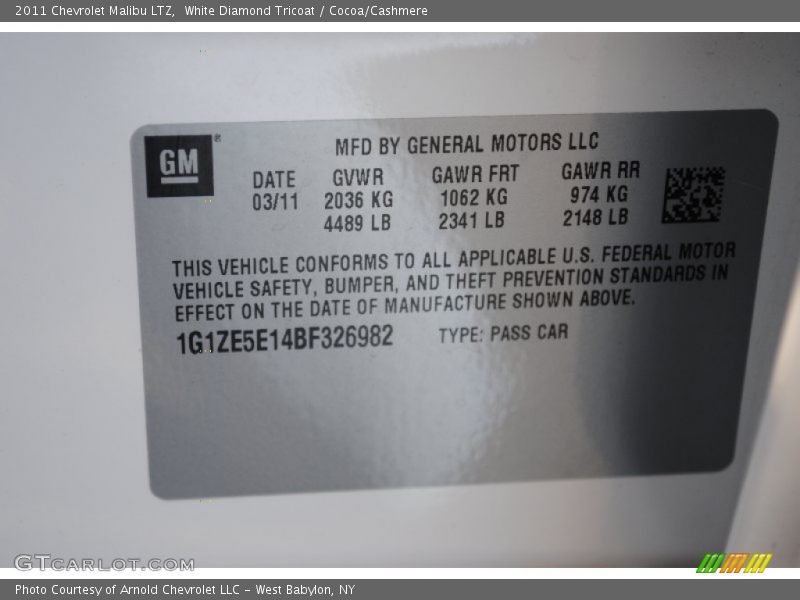 White Diamond Tricoat / Cocoa/Cashmere 2011 Chevrolet Malibu LTZ