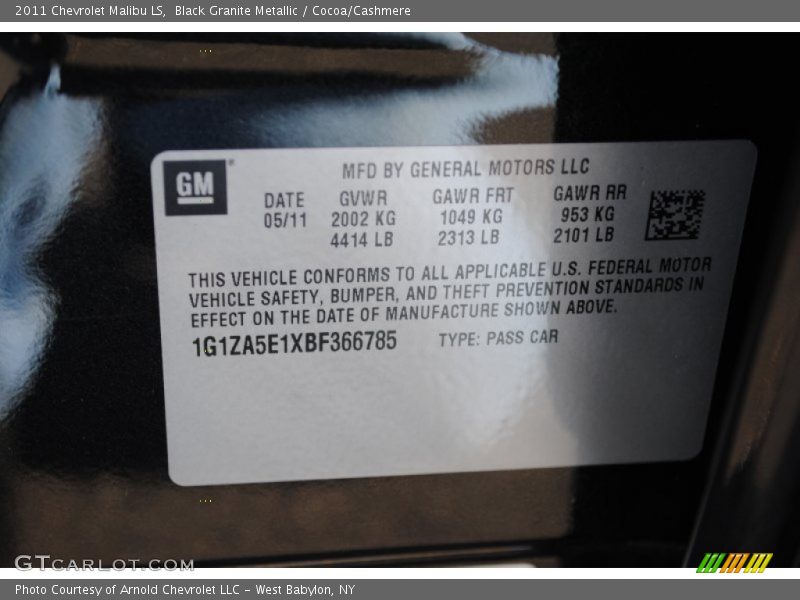 Black Granite Metallic / Cocoa/Cashmere 2011 Chevrolet Malibu LS