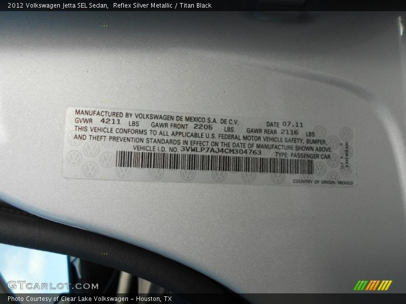 Reflex Silver Metallic / Titan Black 2012 Volkswagen Jetta SEL Sedan