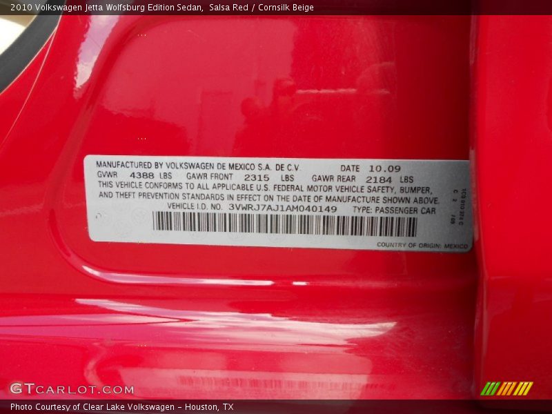 Salsa Red / Cornsilk Beige 2010 Volkswagen Jetta Wolfsburg Edition Sedan