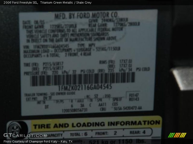 Titanium Green Metallic / Shale Grey 2006 Ford Freestyle SEL