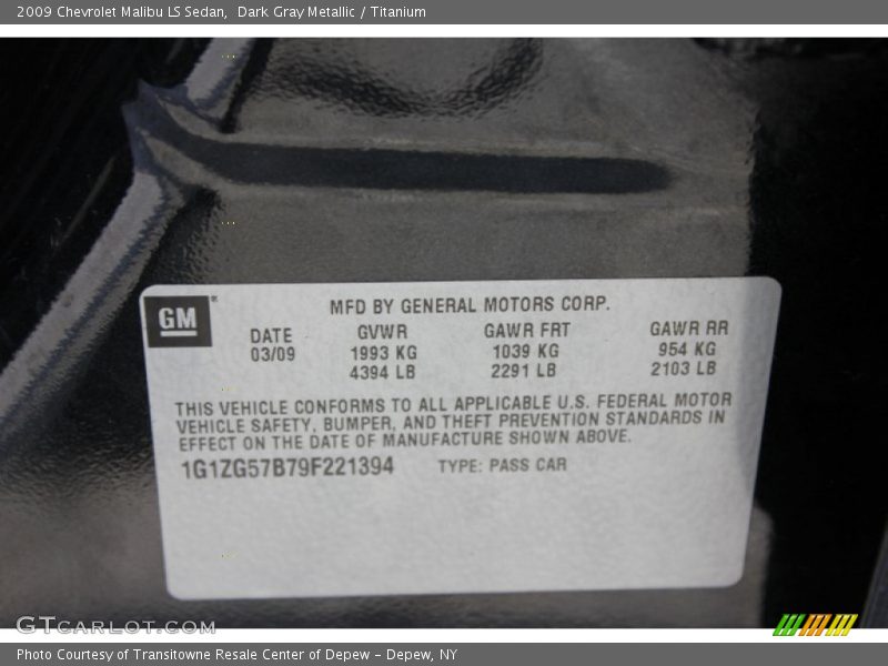 Dark Gray Metallic / Titanium 2009 Chevrolet Malibu LS Sedan