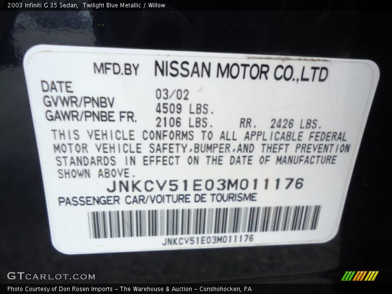 Twilight Blue Metallic / Willow 2003 Infiniti G 35 Sedan