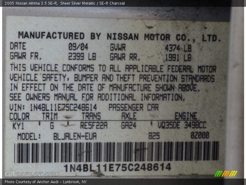 Sheer Silver Metallic / SE-R Charcoal 2005 Nissan Altima 3.5 SE-R