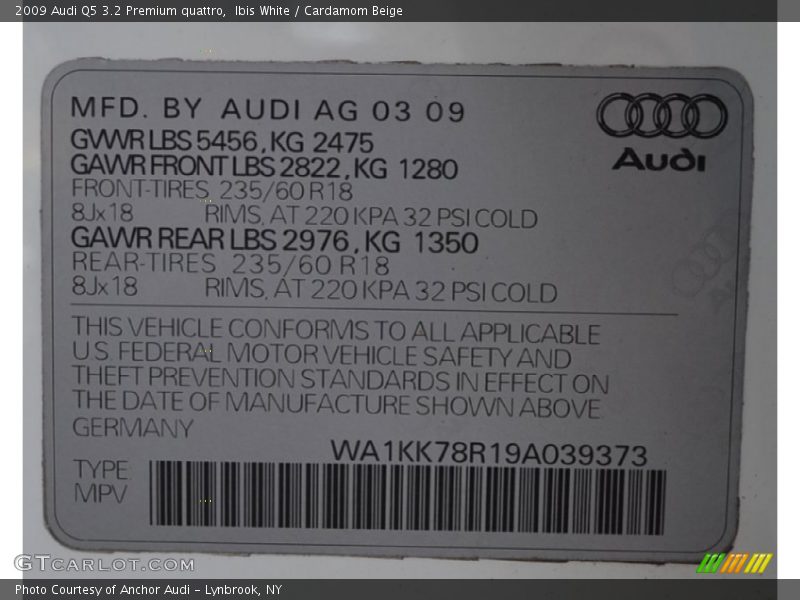 Ibis White / Cardamom Beige 2009 Audi Q5 3.2 Premium quattro