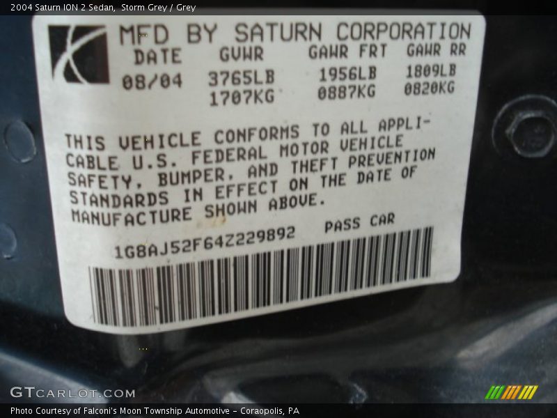 Storm Grey / Grey 2004 Saturn ION 2 Sedan