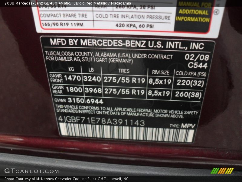 Barolo Red Metallic / Macadamia 2008 Mercedes-Benz GL 450 4Matic