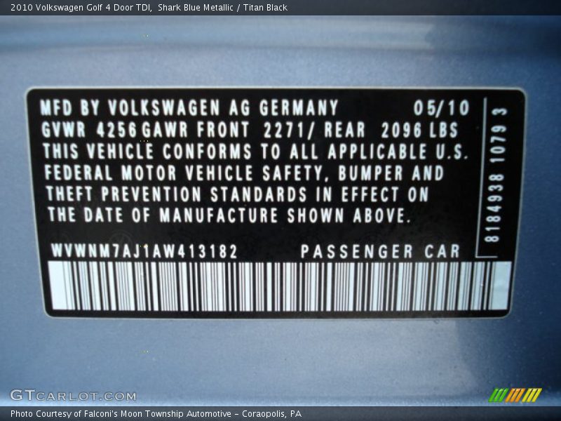 Shark Blue Metallic / Titan Black 2010 Volkswagen Golf 4 Door TDI
