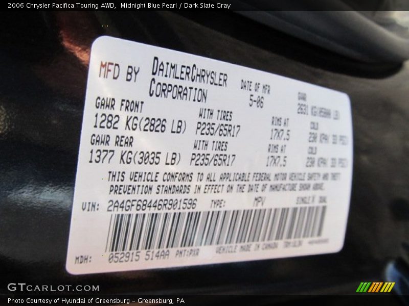 Midnight Blue Pearl / Dark Slate Gray 2006 Chrysler Pacifica Touring AWD