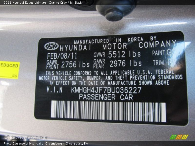 2011 Equus Ultimate Granite Gray Color Code GOD
