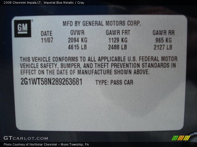 Imperial Blue Metallic / Gray 2008 Chevrolet Impala LT