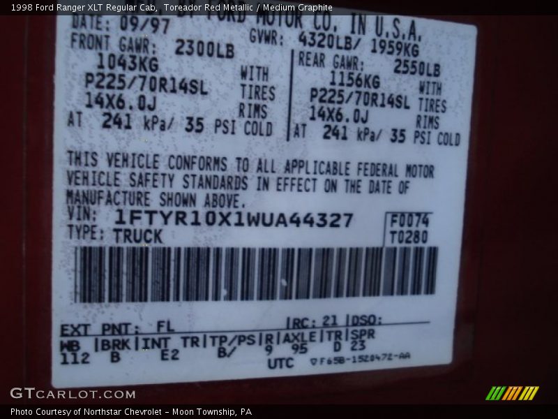 Toreador Red Metallic / Medium Graphite 1998 Ford Ranger XLT Regular Cab