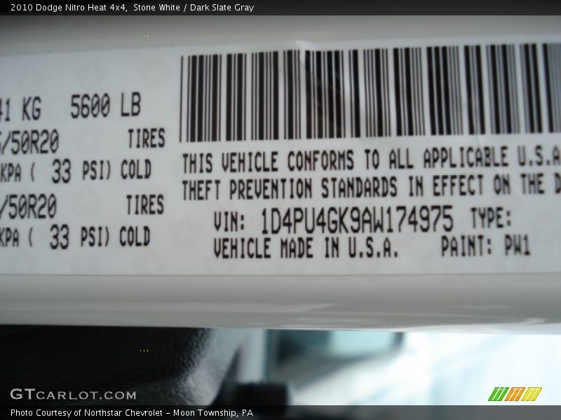 2010 Nitro Heat 4x4 Stone White Color Code PW1