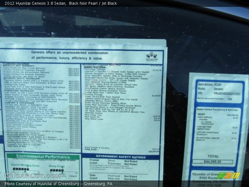  2012 Genesis 3.8 Sedan Window Sticker